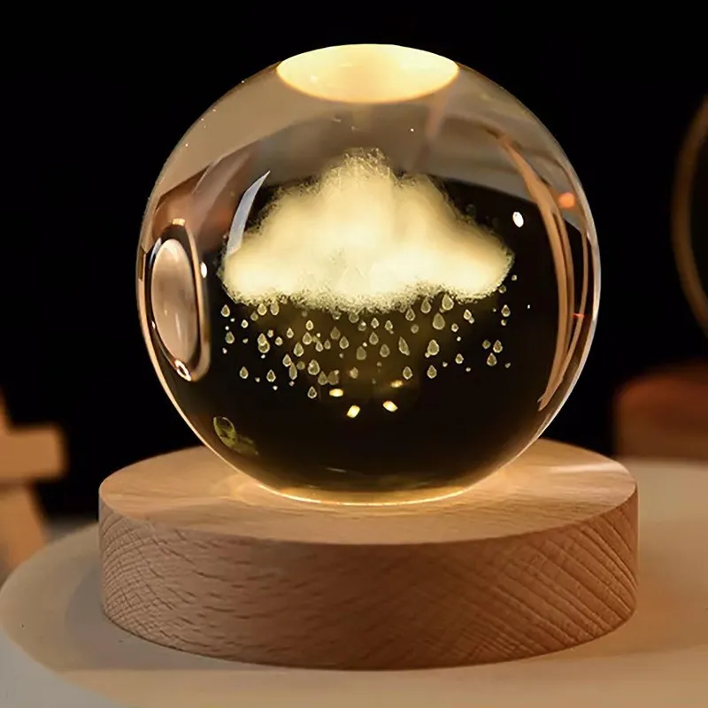 چراغ خواب گوی کریستالی طرح ابر و باران سایز 6